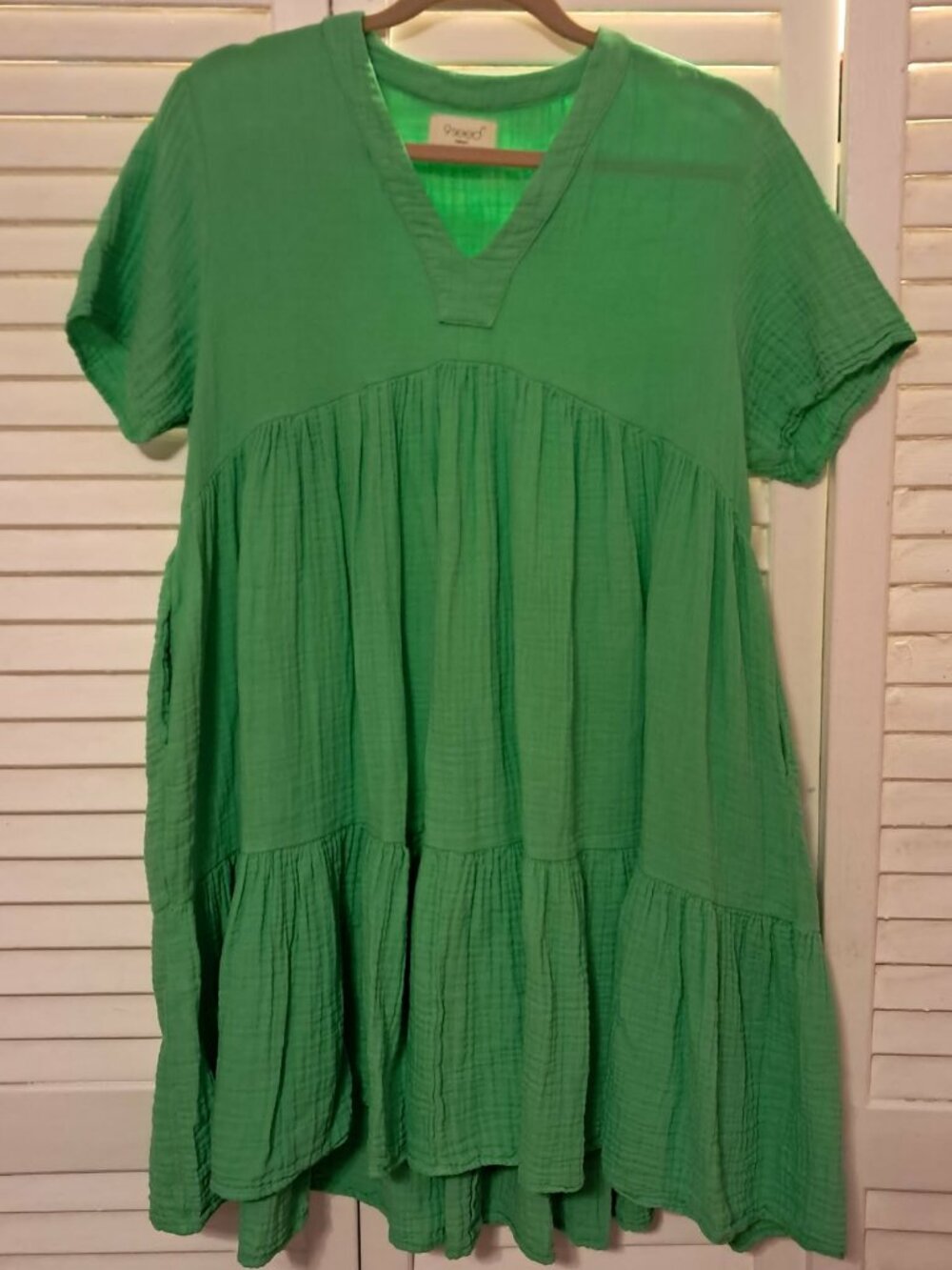 9 SEED RESORT EL MATADOR GREEN GAUZE TIER DRESS PETITE SMALL NWT